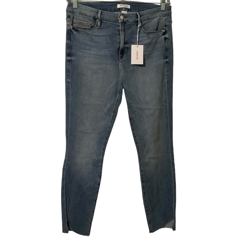 Good American Good Legs High Rise Skinny Raw Edge Hem Jeans Size 32 (14) NEW